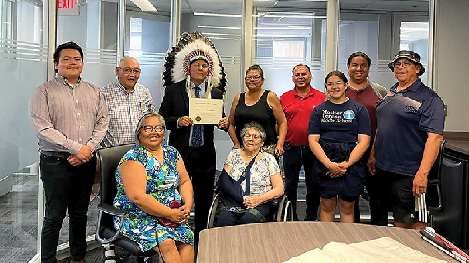 Connor StandingReady of White Bear First Nations was proud to celebrate his bar call ceremony with his family on June 7, 2023 at Law Society of Saskatchewan. StandingReady is the first lawyer from his nation, and is partially legally blind. He said he is grateful to live in today’s society where Indigenous people can be lawyers.